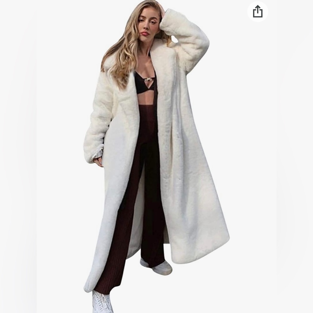 Long white faux fur coat